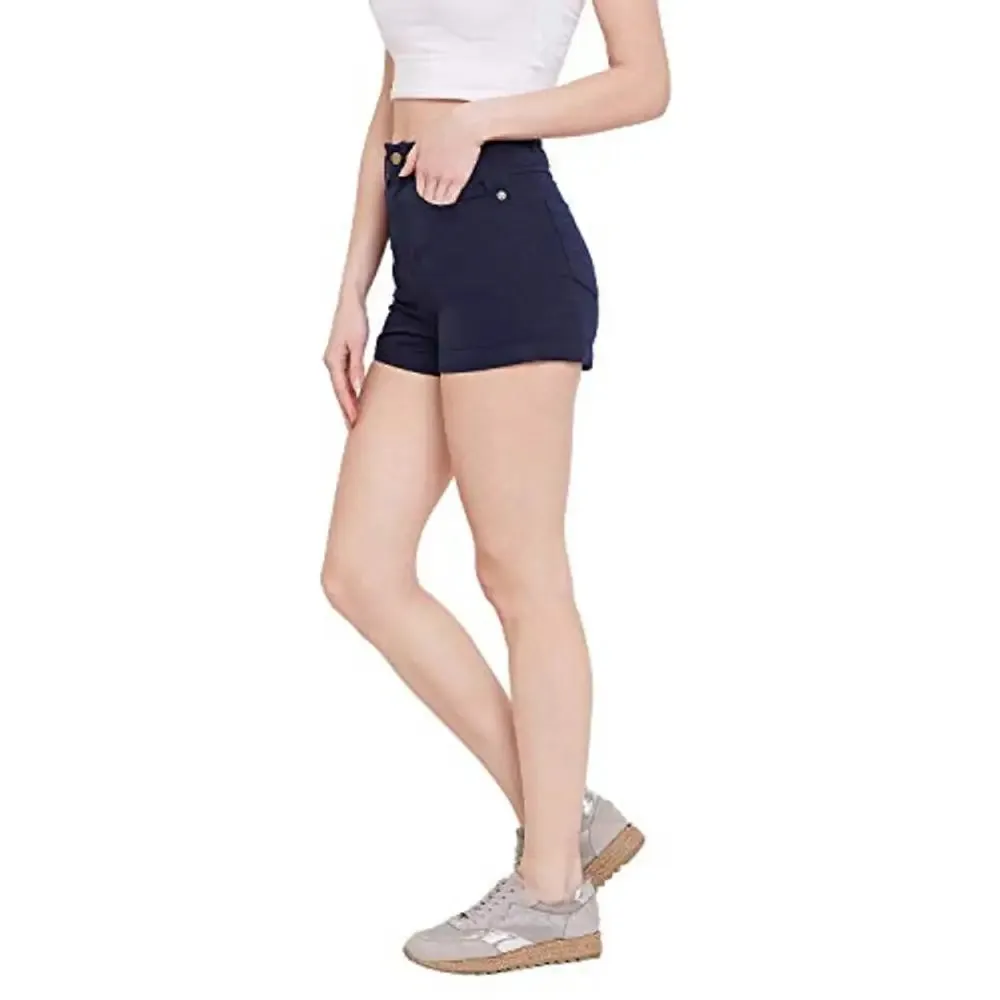 HYPERNATION Blue Color Cotton Women's Shorts