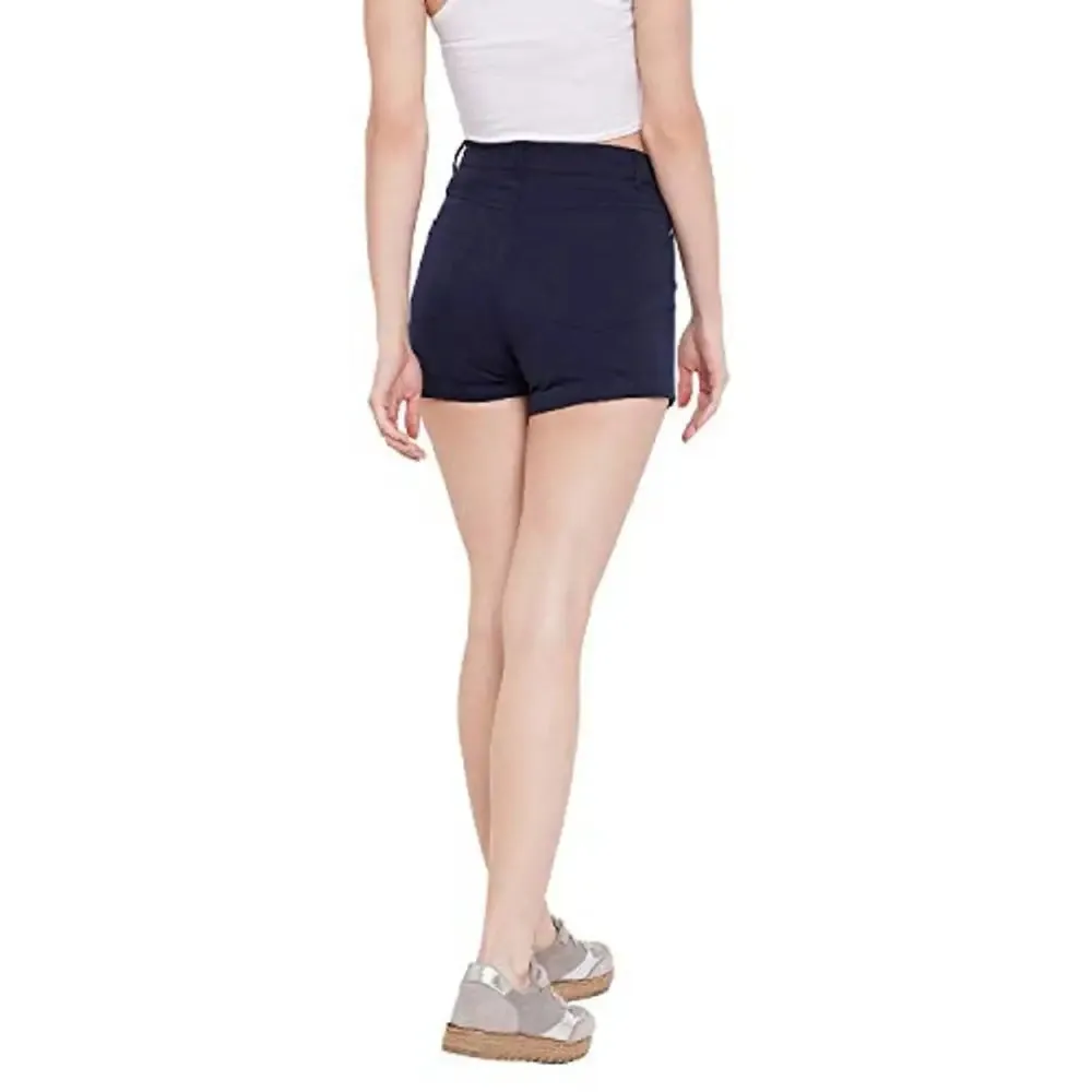 HYPERNATION Blue Color Cotton Women's Shorts