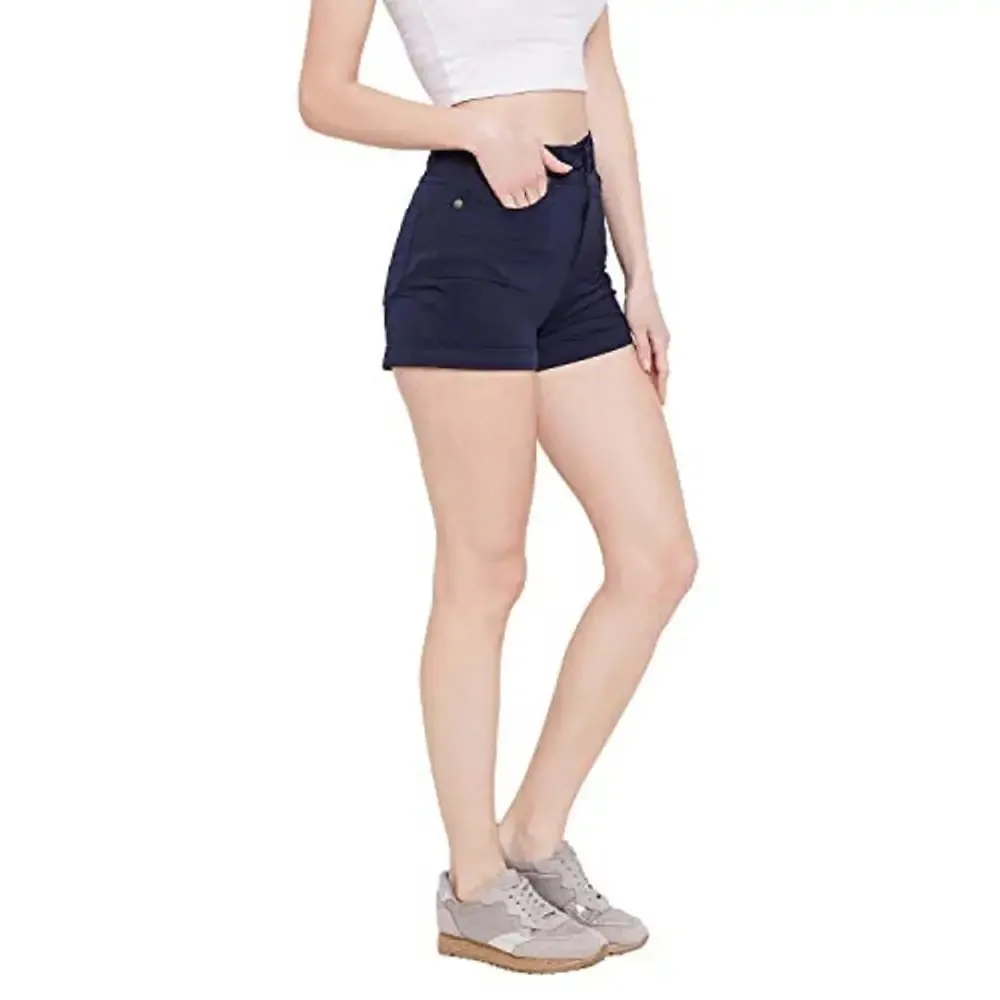 HYPERNATION Blue Color Cotton Women's Shorts