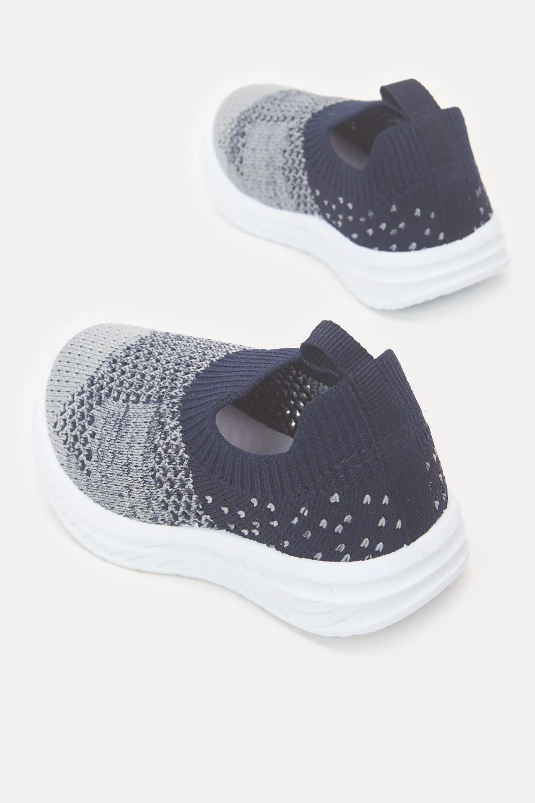 Infant Boys Grey And Navy Fly Knit Slip-On Pumps