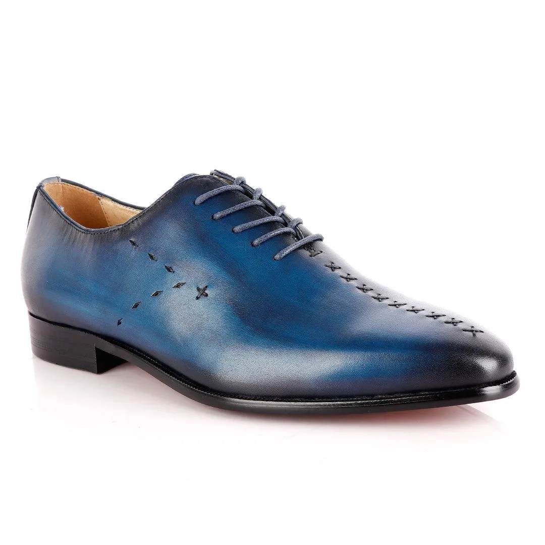 Jat Janer Plain Stiches Laceup Blue Brogue Shoe