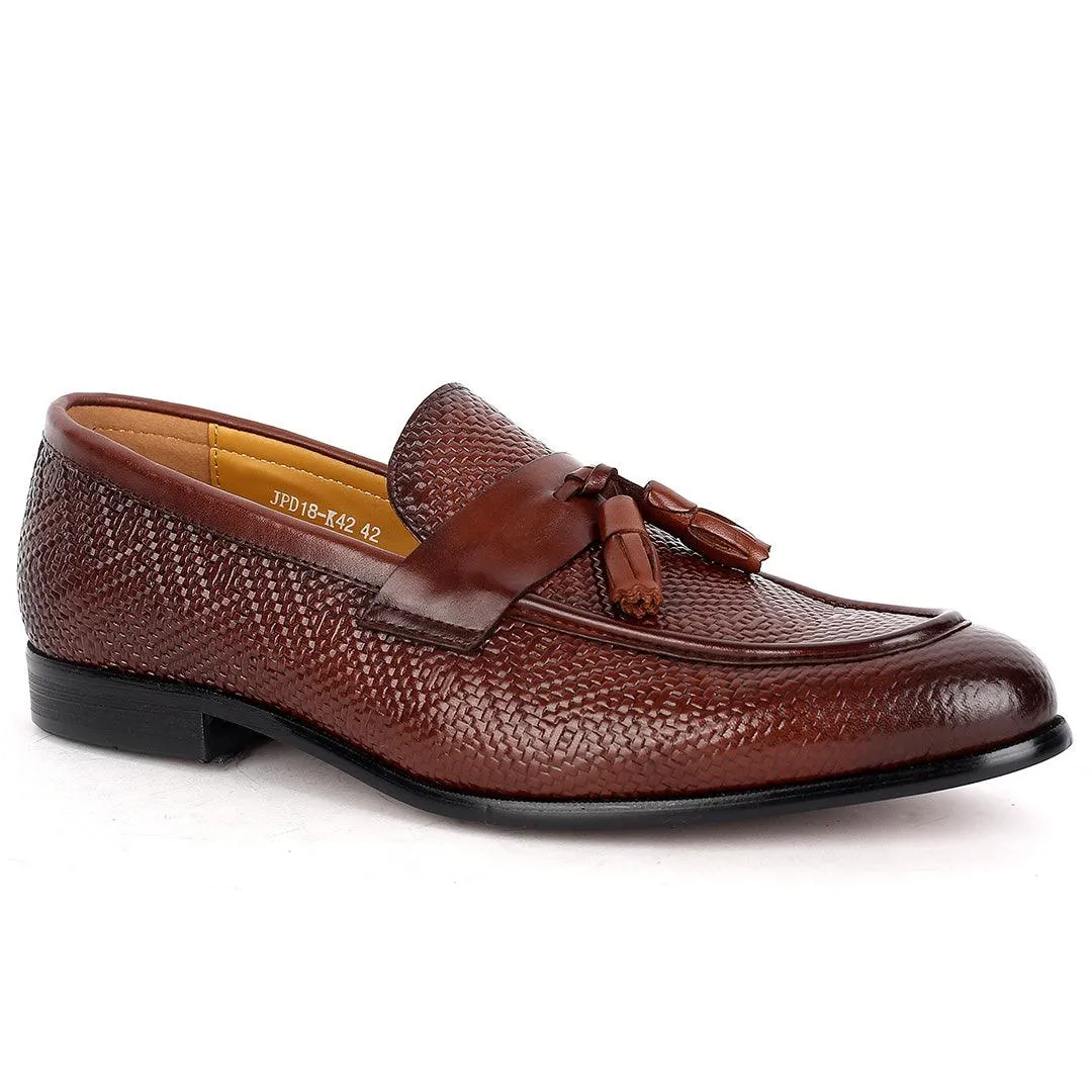 J.M Weston Classic Brown Woven Leather Textile Designed Shoe