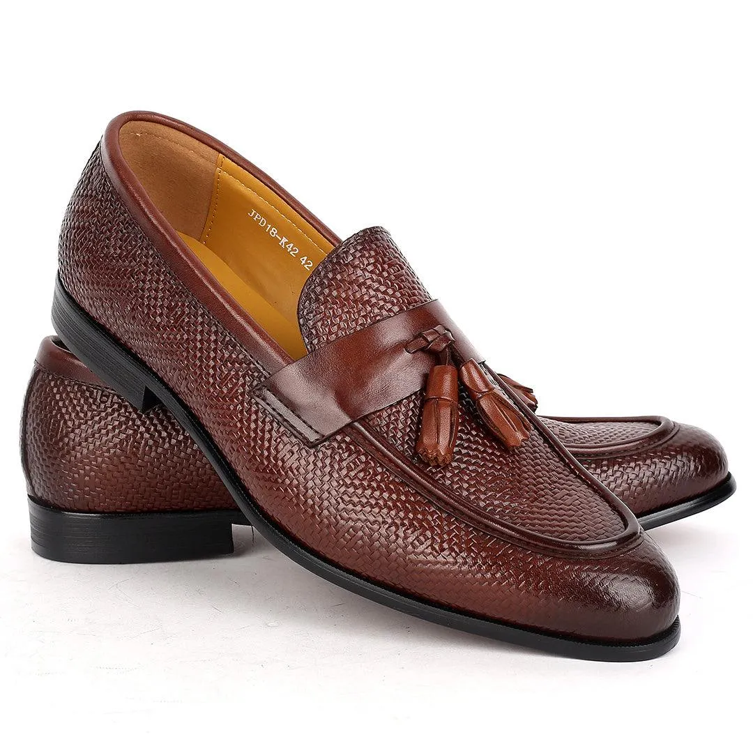 J.M Weston Classic Brown Woven Leather Textile Designed Shoe