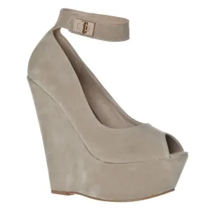 Joey Peep Toe Platform Wedge High Heeled Ankle Strap Court Shoe