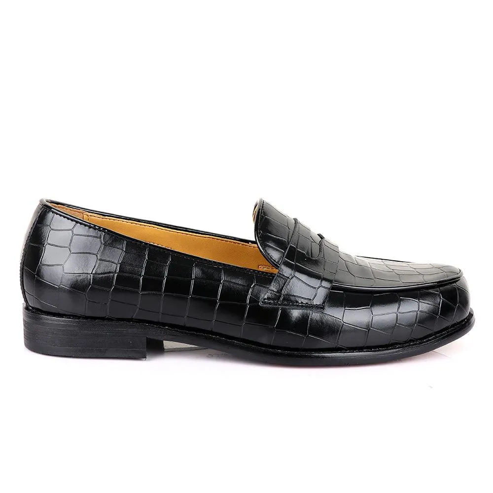 John Foster Croc Block Black Leather Shoe