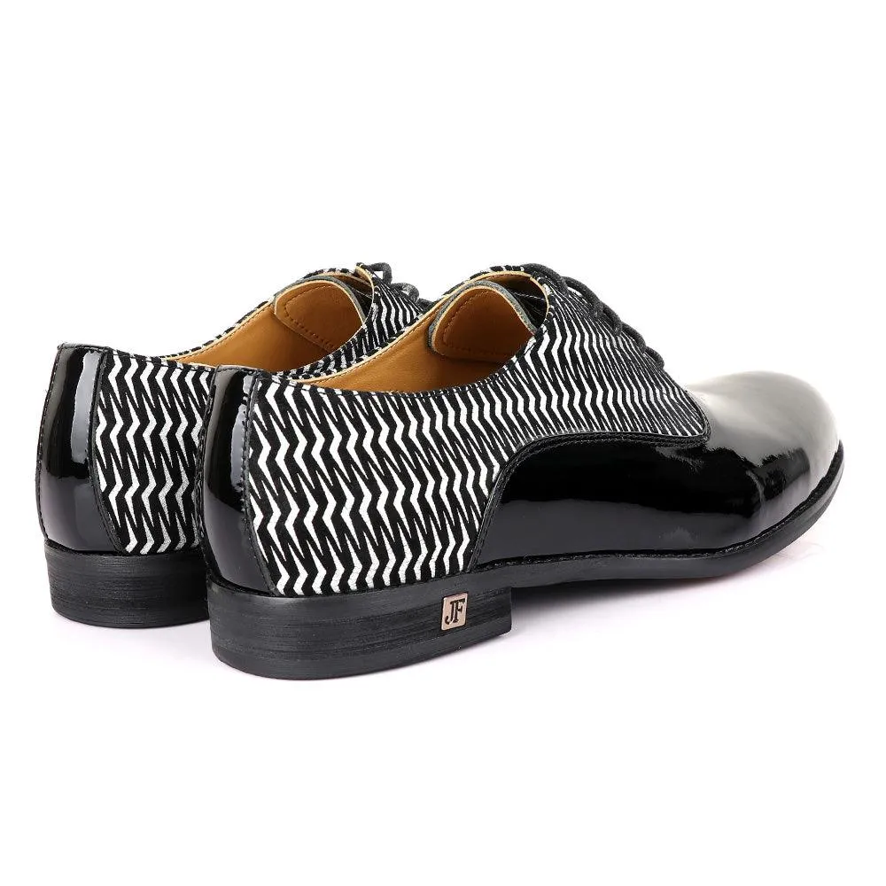 John Foster Laceup Silver Pattern Black Leather Shoe