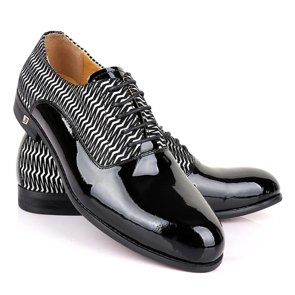 John Foster Laceup Silver Pattern Black Leather Shoe