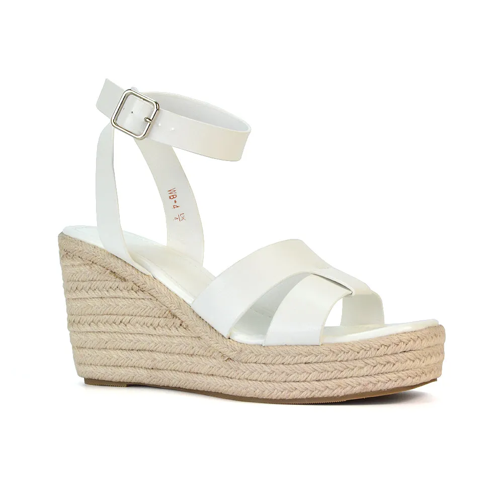 Kala Espadrille Strappy Platform Wedge Heel Sandals With a Square Toe in Gold