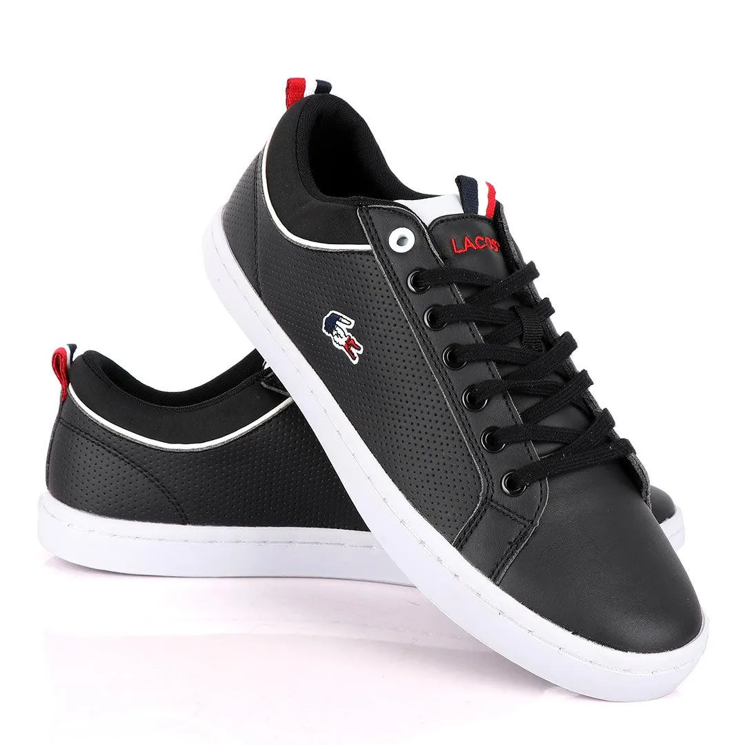 Lacoste Dotted Leather Black Sneakers With White Sole