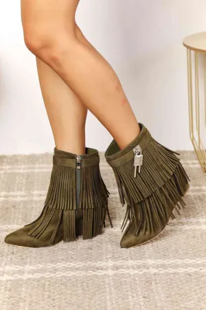 Legend Tassel Wedge Heel Chelsea Boots (Olive Color)