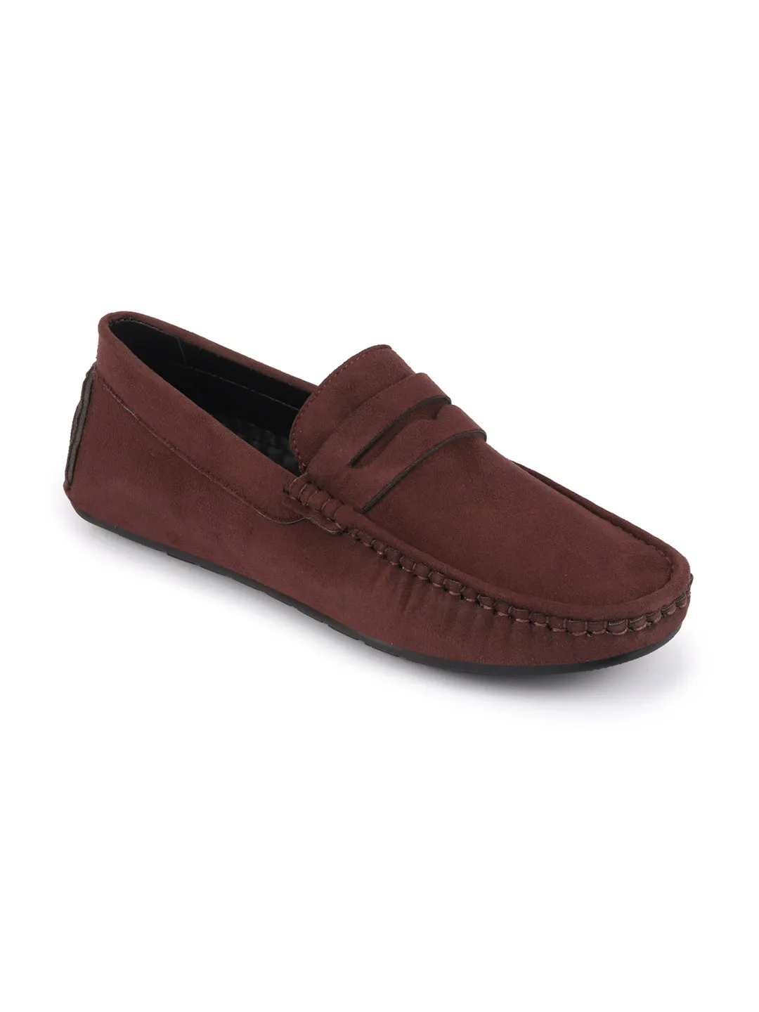 Men Brown Suede Leather Side Stitched Driving Loafer and Moccasin