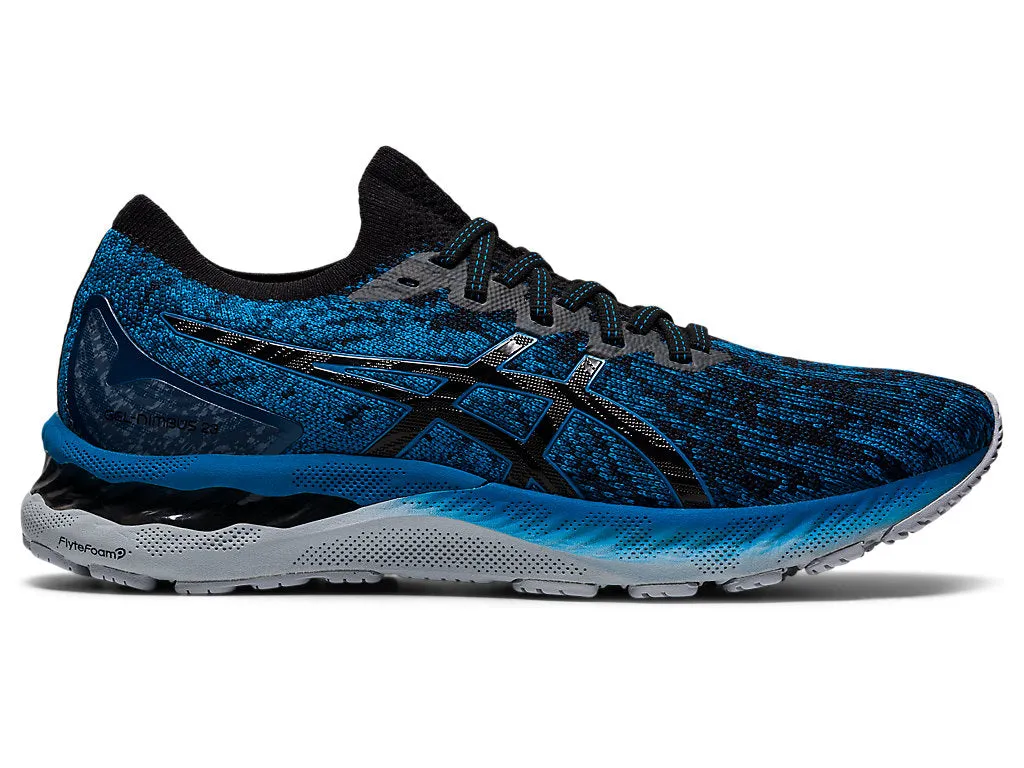 Men's Asics Gel-Nimbus 23 Knit, Reborn Blue/Black/Knit, 12 D Medium