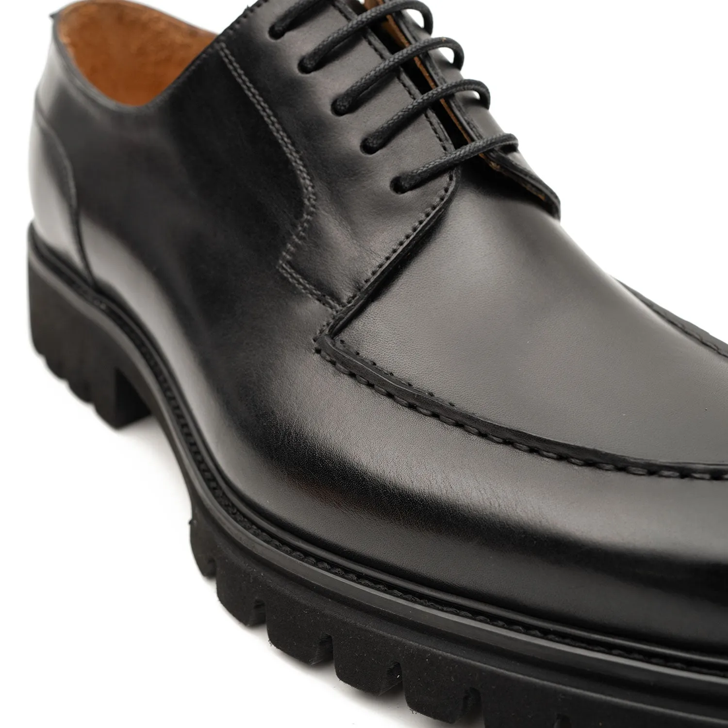 Men's Classic Black Derby Leather Shoes with Lug Sole