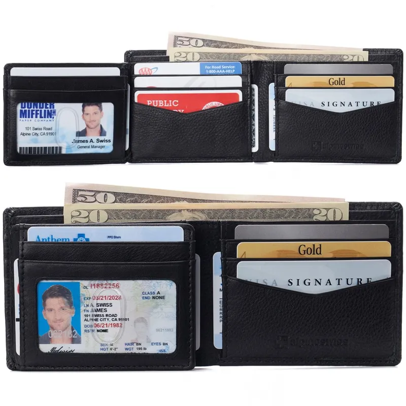 Men's Leather RFID Bifold Wallet 2 ID Windows & Divided Bill Section