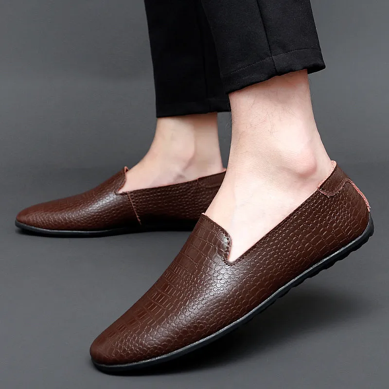 Men's Loafer Genuine Leather Snake Print Flat Heel Shoes | 2238