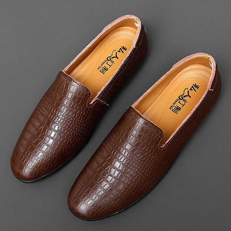 Men's Loafer Genuine Leather Snake Print Flat Heel Shoes | 2238