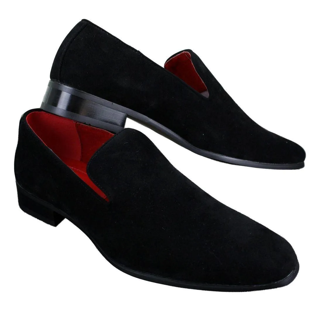 Mens Slip On Suede Driving Loafers Shoes Leather Smart Casual Red Blue Black