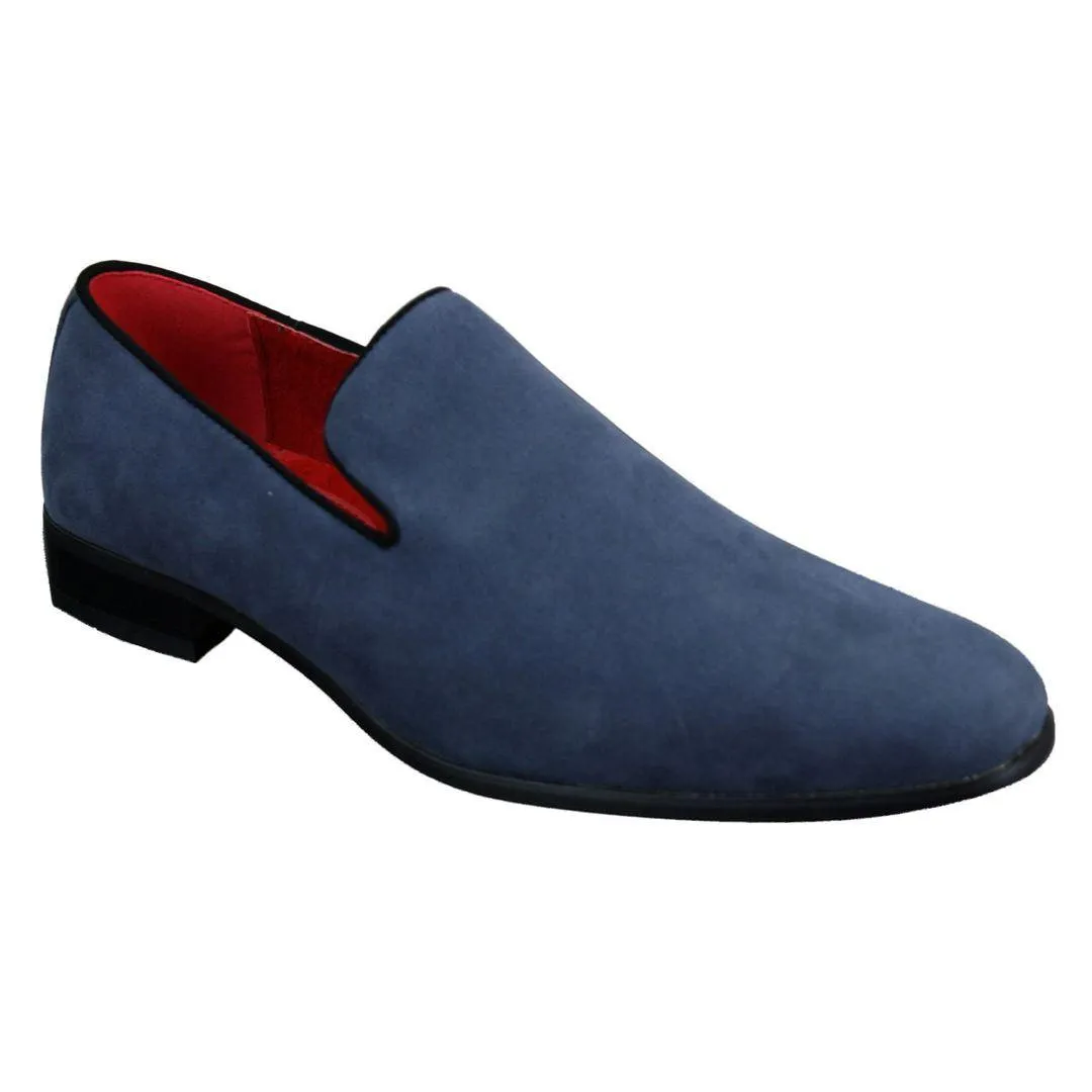 Mens Slip On Suede Driving Loafers Shoes Leather Smart Casual Red Blue Black