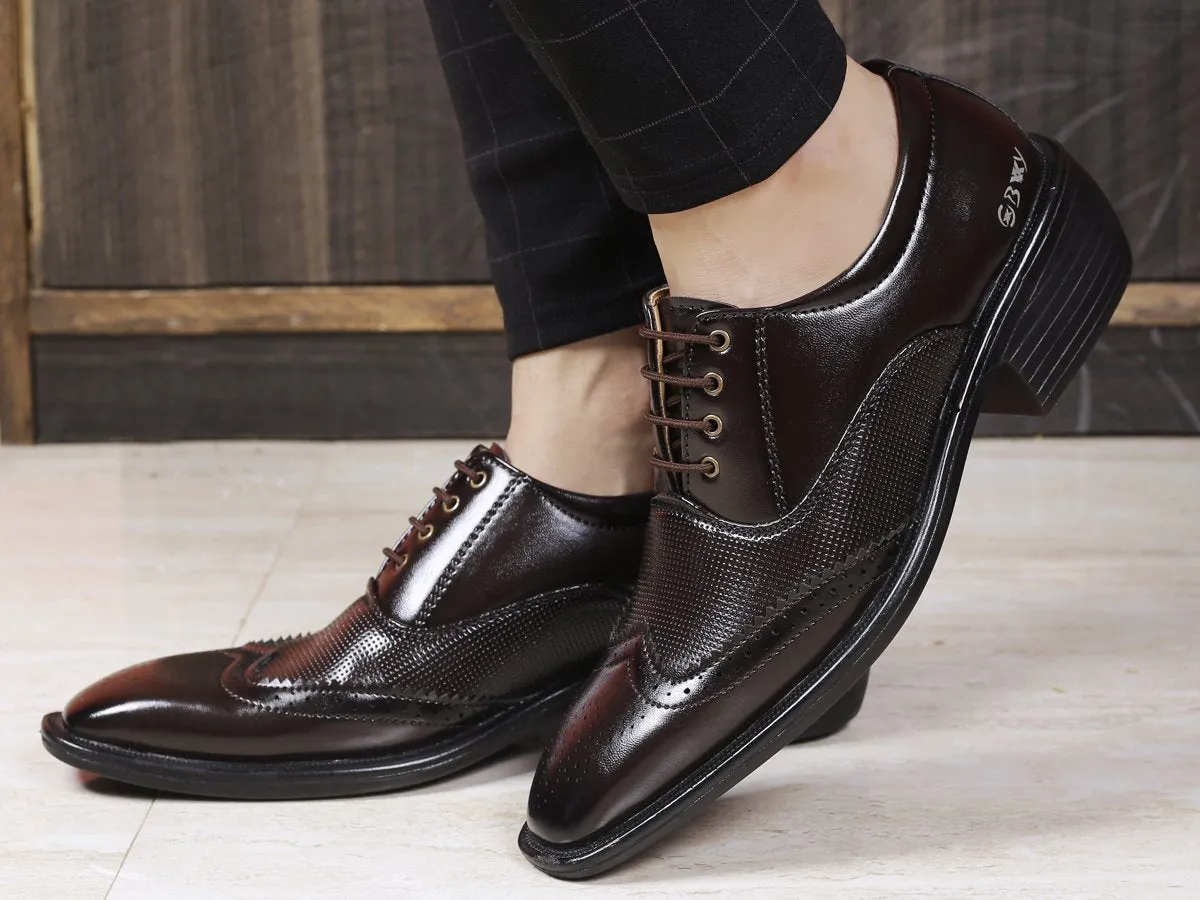 Men's Stylish Full Brogue Height Increasing Lace-up Shoes