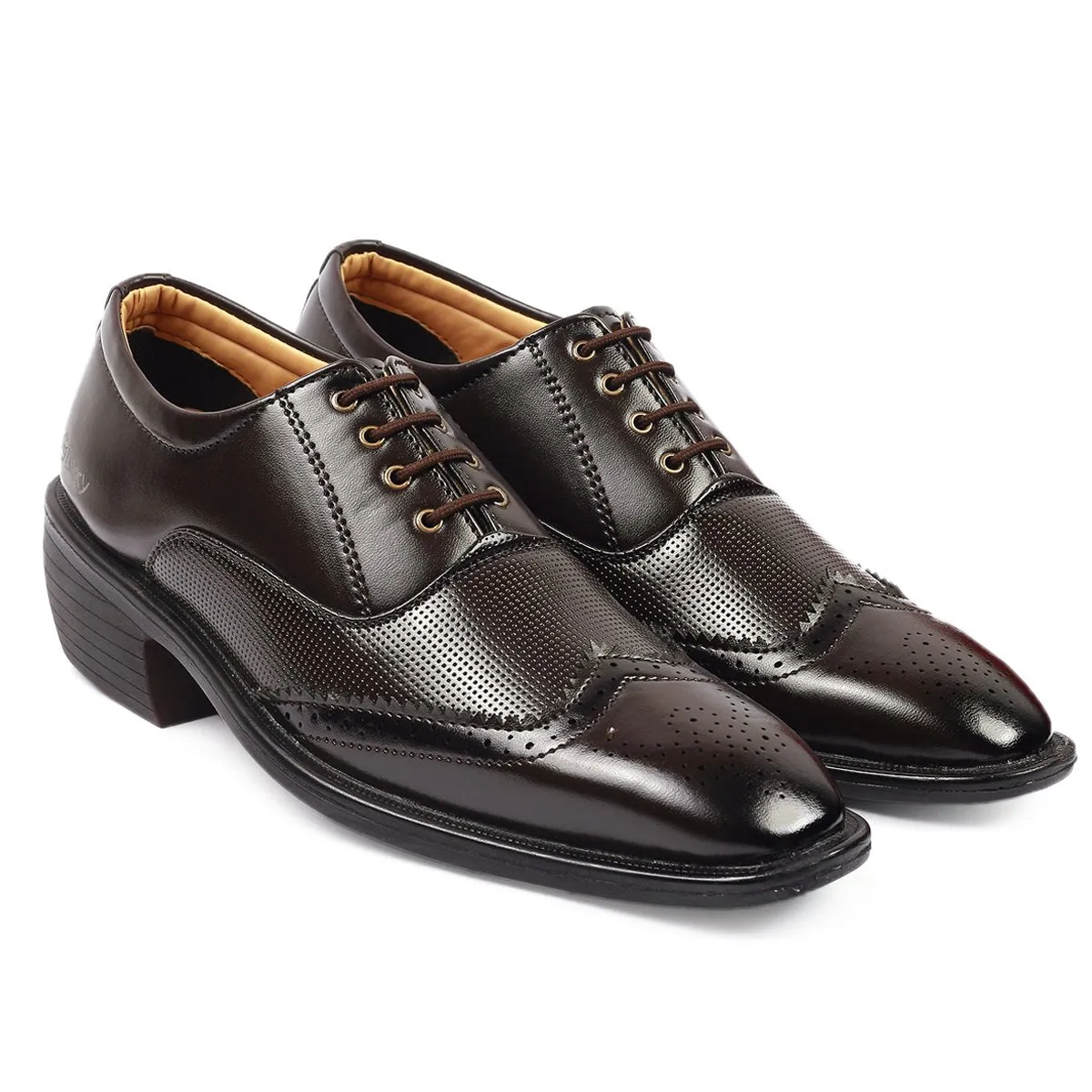 Men's Stylish Full Brogue Height Increasing Lace-up Shoes