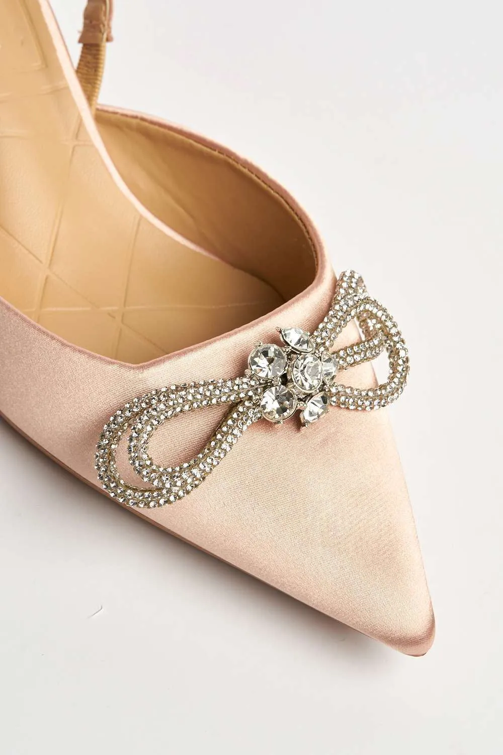 Nia Diamante Bow Detail Kitten Heel Court Shoes in Gold