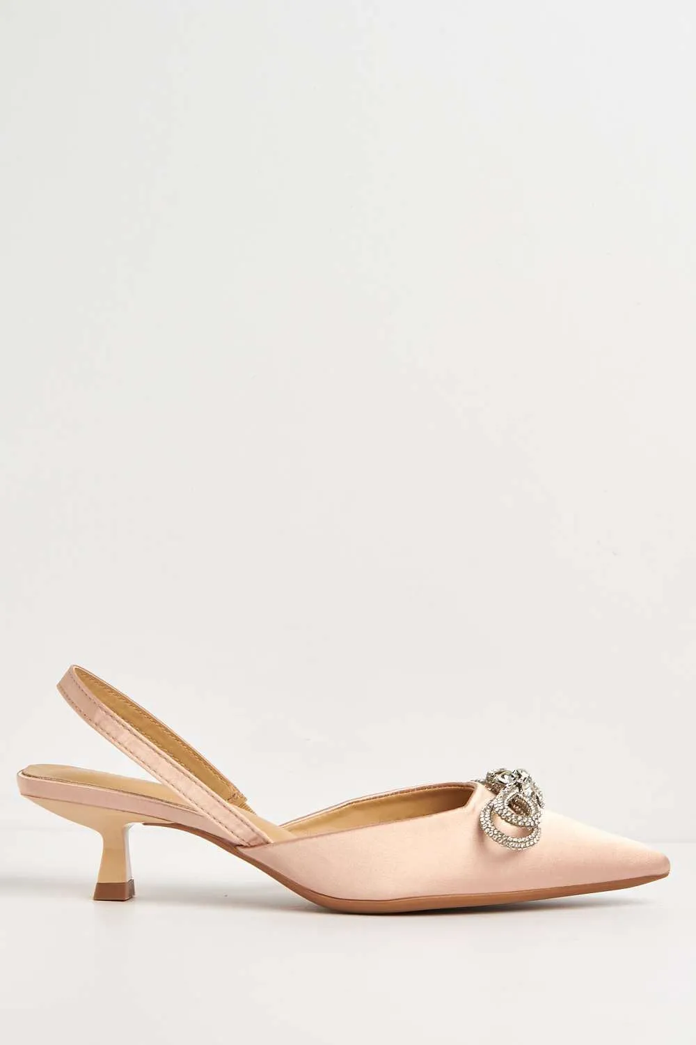 Nia Diamante Bow Detail Kitten Heel Court Shoes in Gold