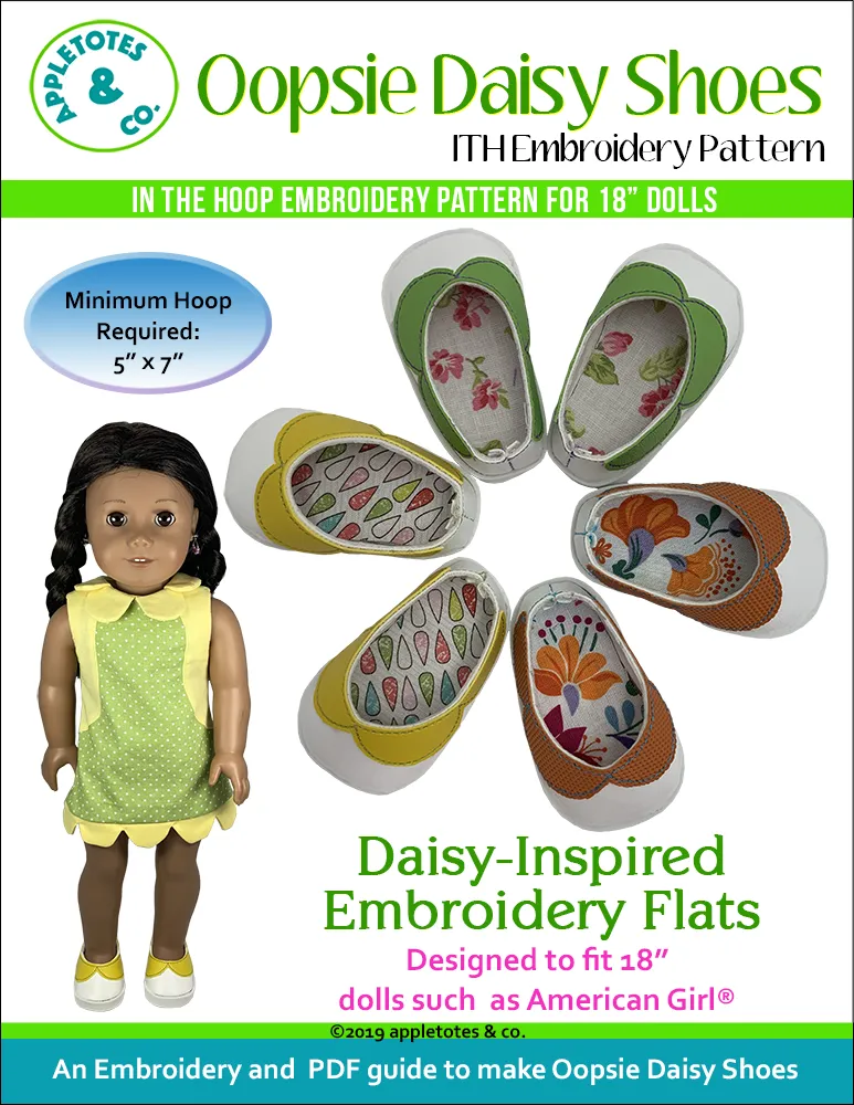 Oopsie Daisy Shoes ITH Embroidery Patterns for 18" Dolls