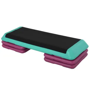 Plastic Adjustable 3-Level Exercise Step Aerobic Stepper Green/Purple