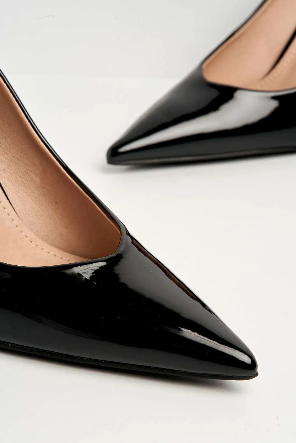 Poppie Pointed Toe Court Shoes in Black Patent