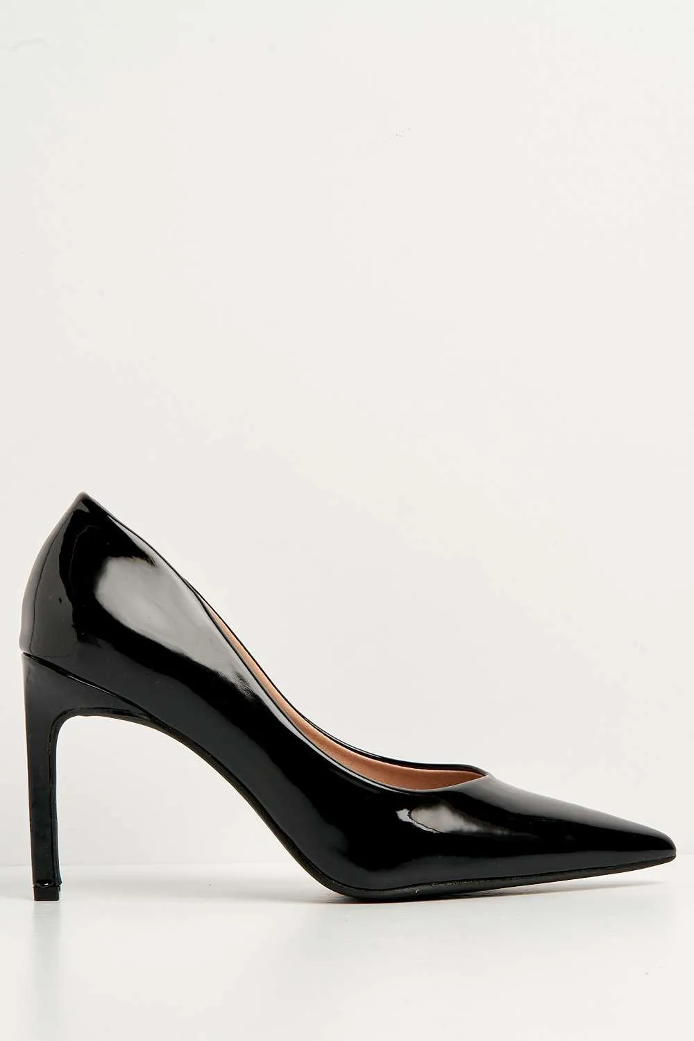 Poppie Pointed Toe Court Shoes in Black Patent