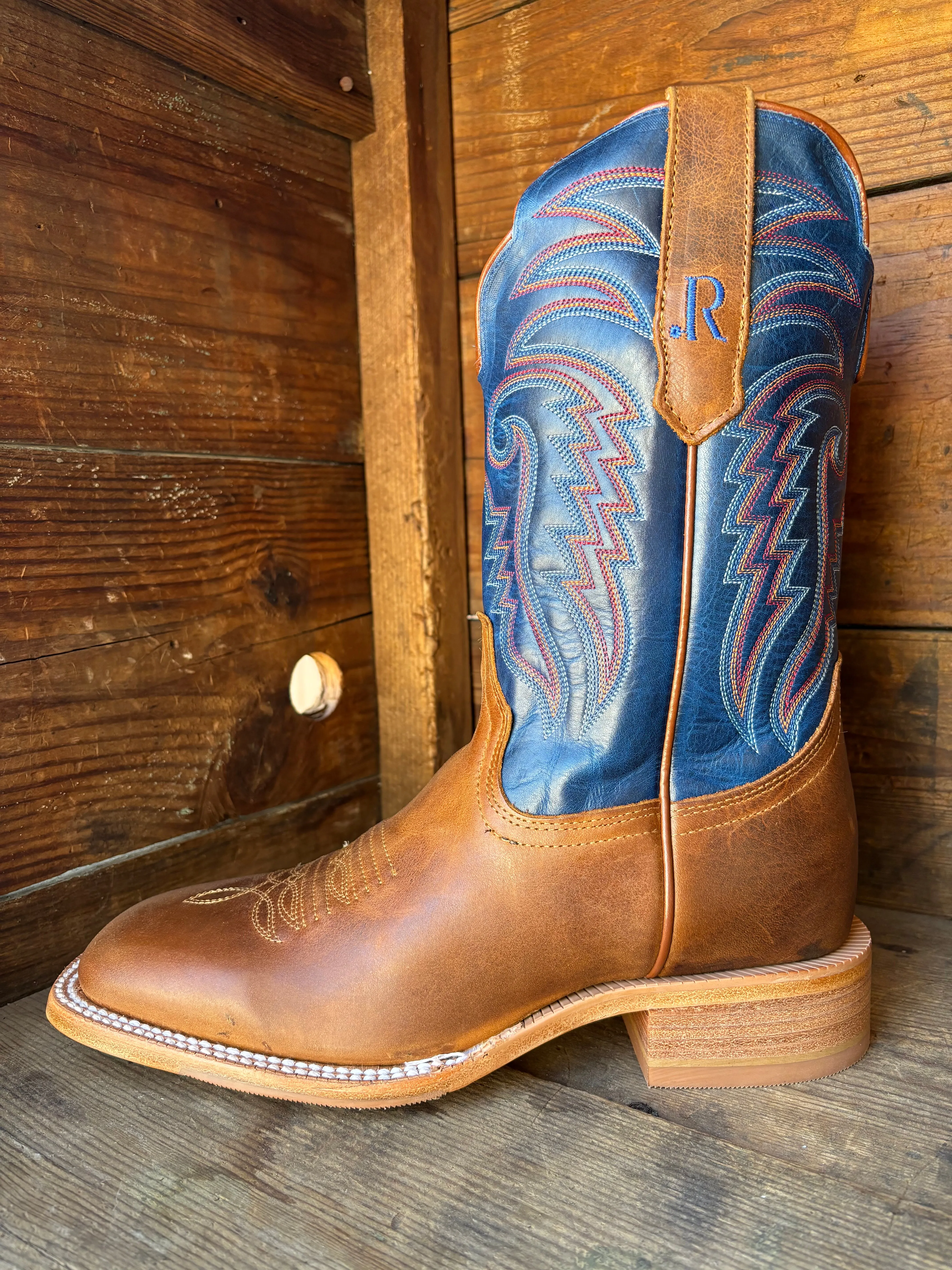 R. Watson Men's Electric Blue & Honey Wide Square Toe Cowboy Boots RW8033-2