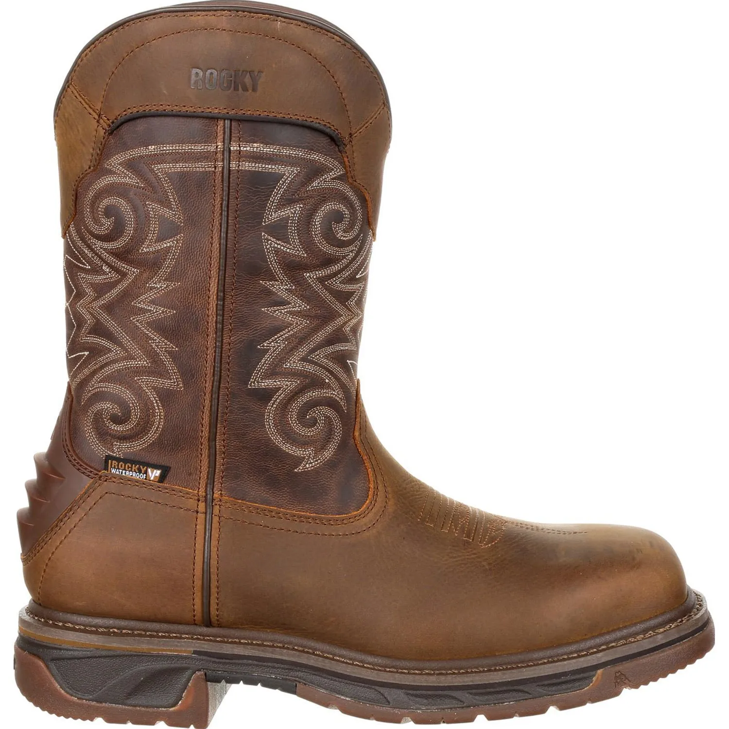 Rocky Mens Medium Chocolate Leather Iron Skull CT WP Work Boots