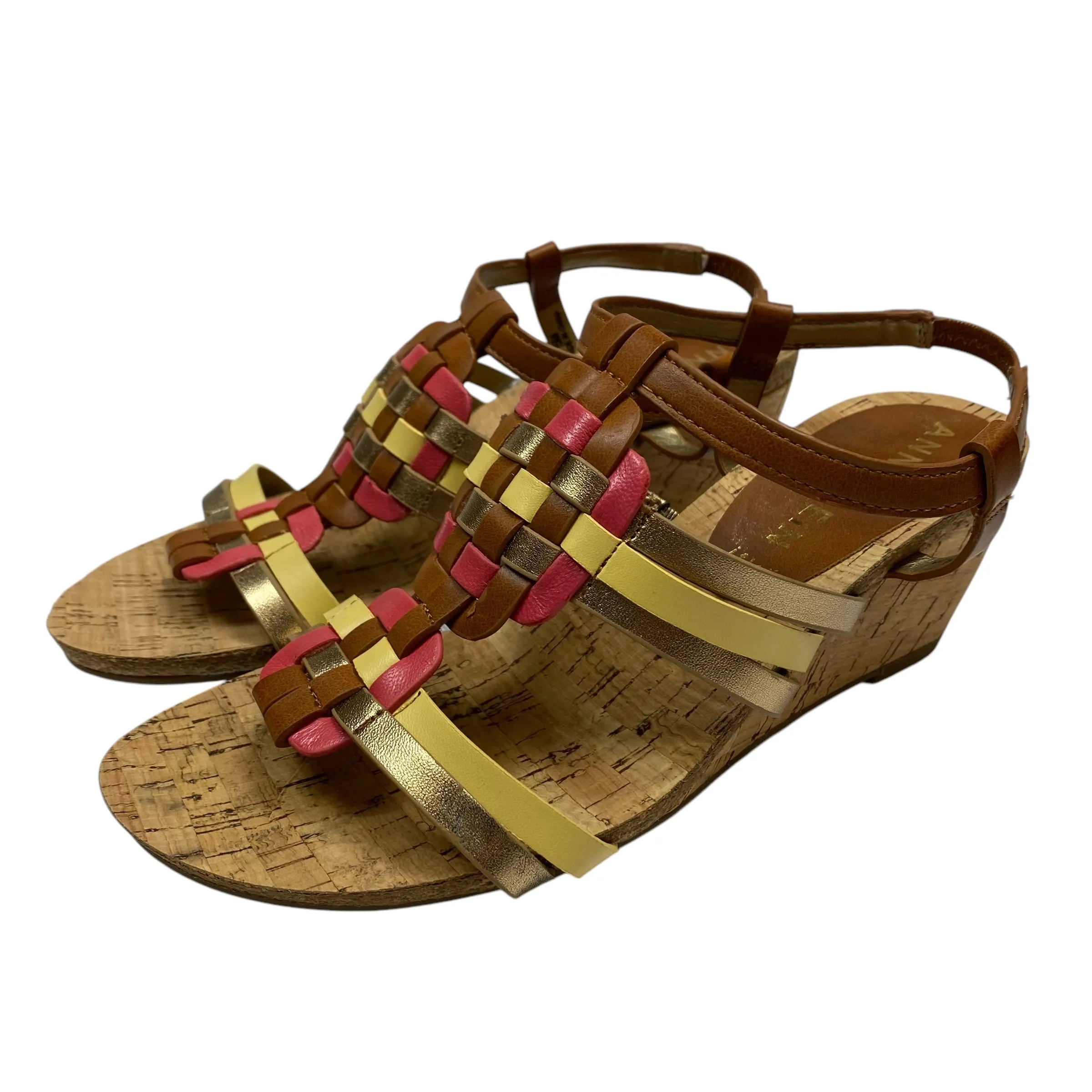 Sandals Heels Wedge By Anne Klein In Brown & Pink, Size: 5