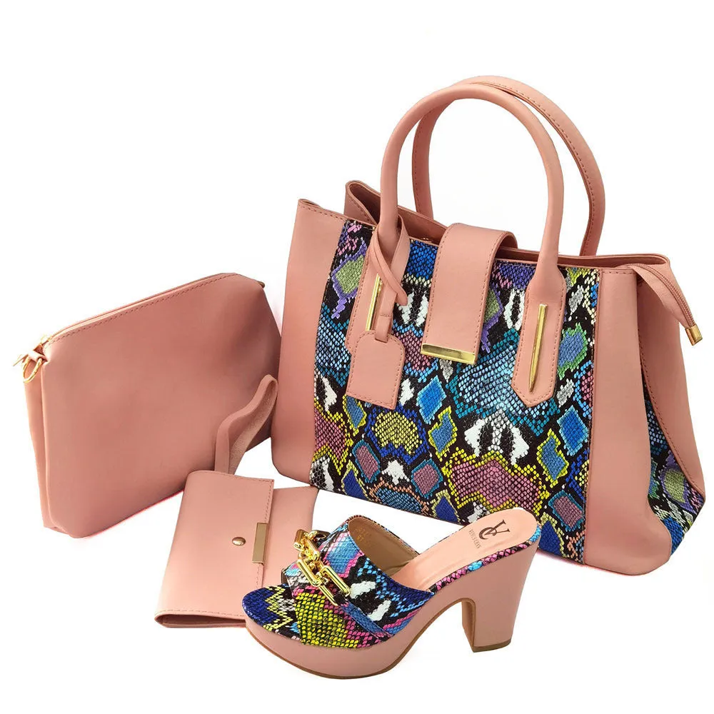 Sarah Snake Print Wedge Shoes and Bag Set