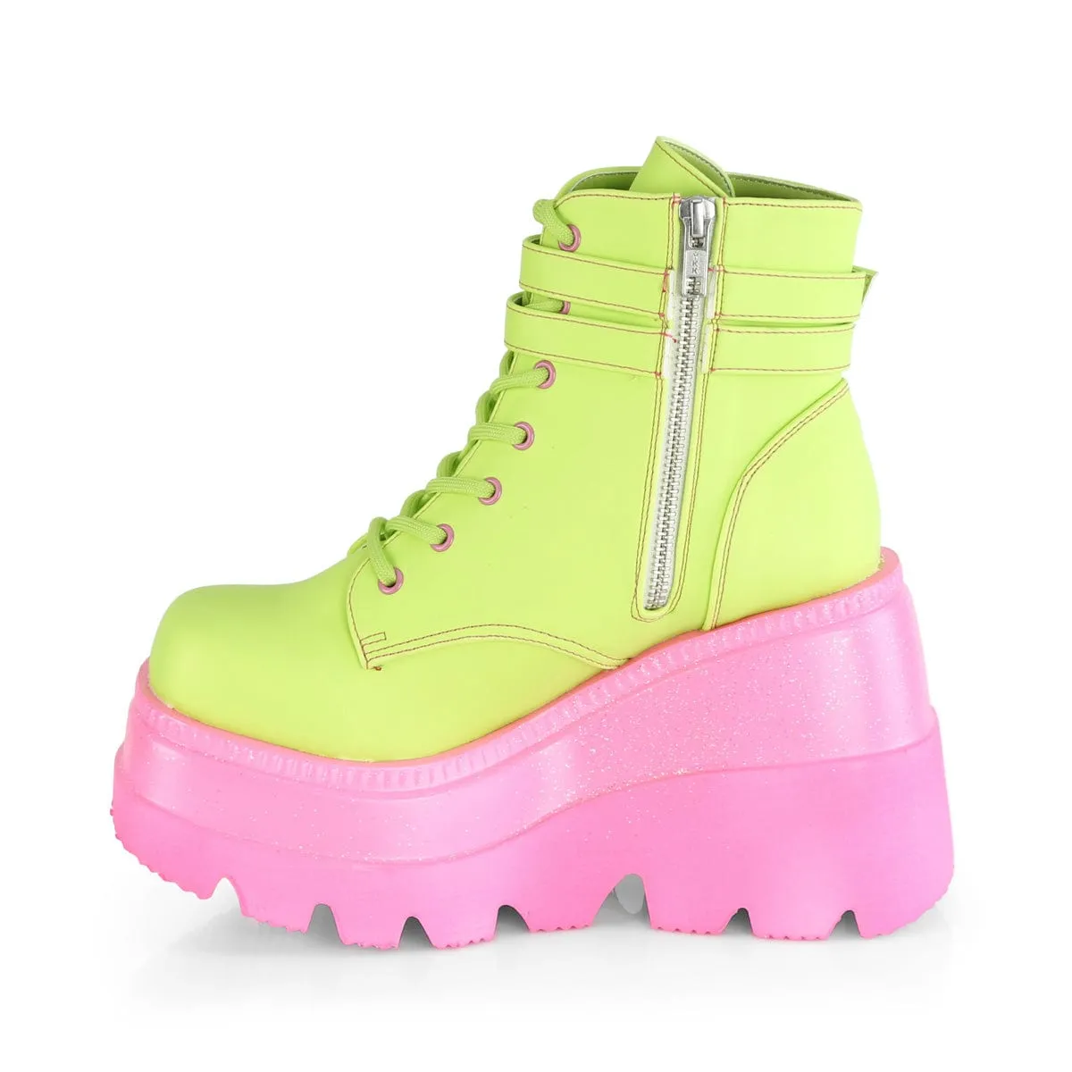 SHAKER-52 Lime Reflective Vegan Leather/Pink