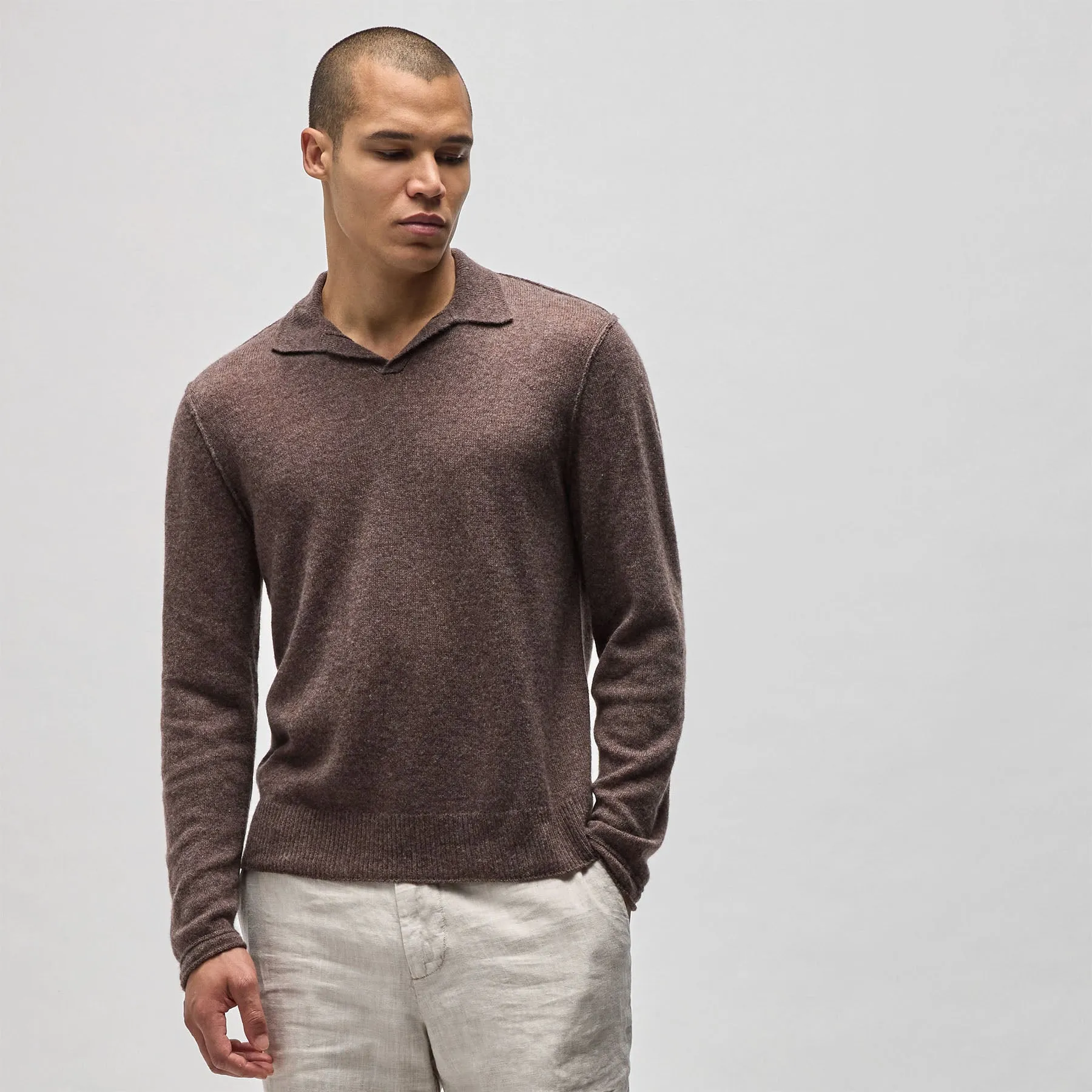 Soft Featherweight Cashmere Polo - Brownstone