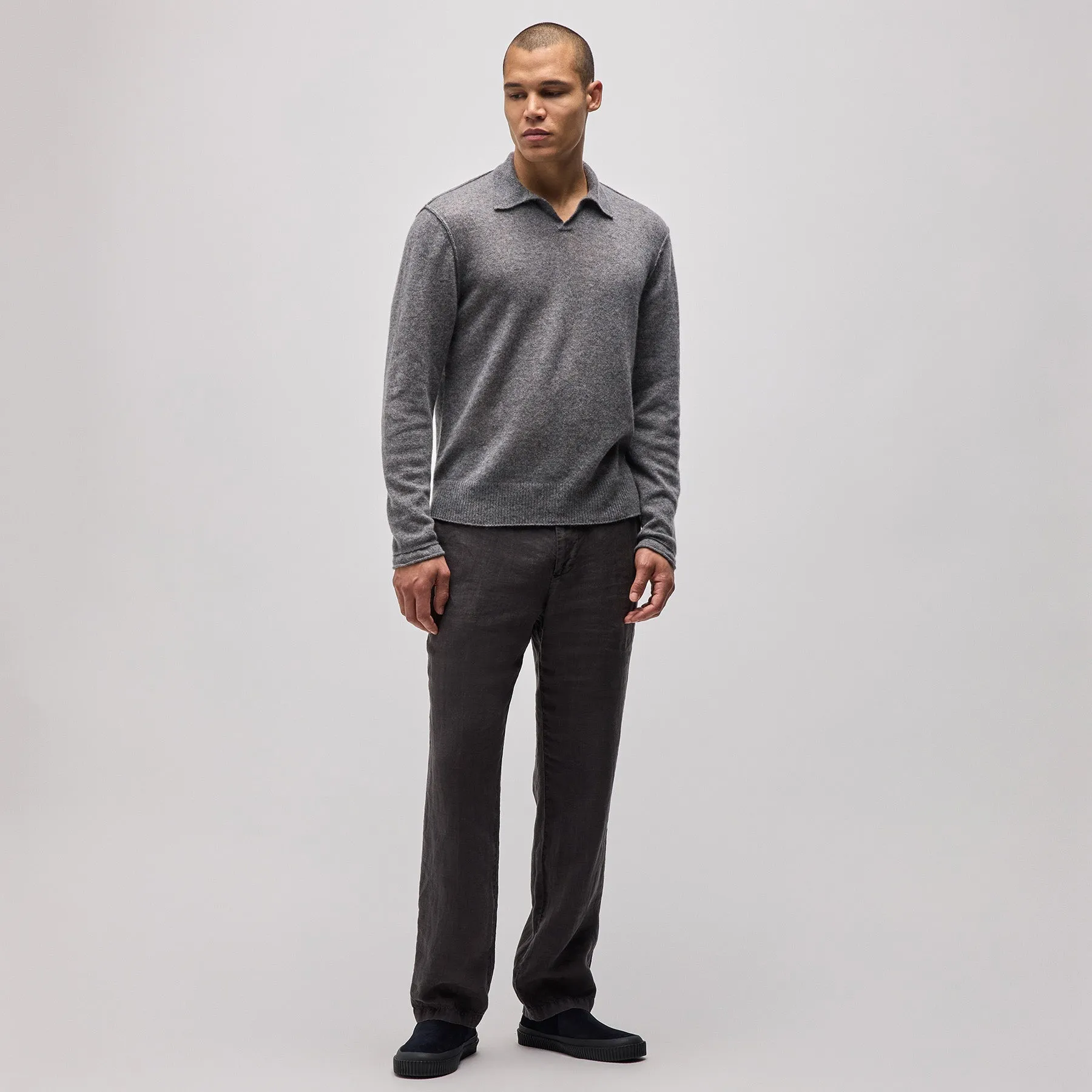 Soft Featherweight Cashmere Polo - Heather Grey