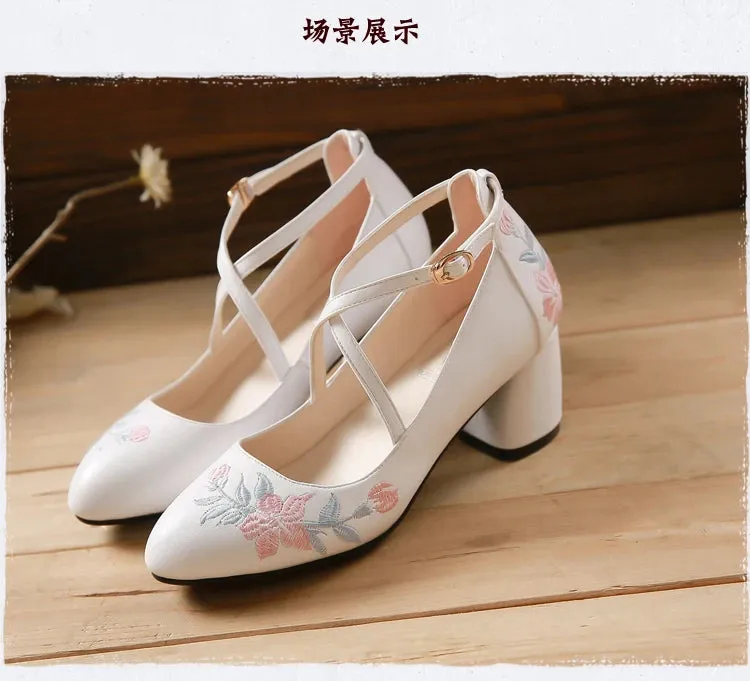 Sohiwoo Women's cheongsam shoes pumps  Flat heel kawaii girl cosplay shoes comfortable women shoes loli cos sweet lolita shoes kawaii