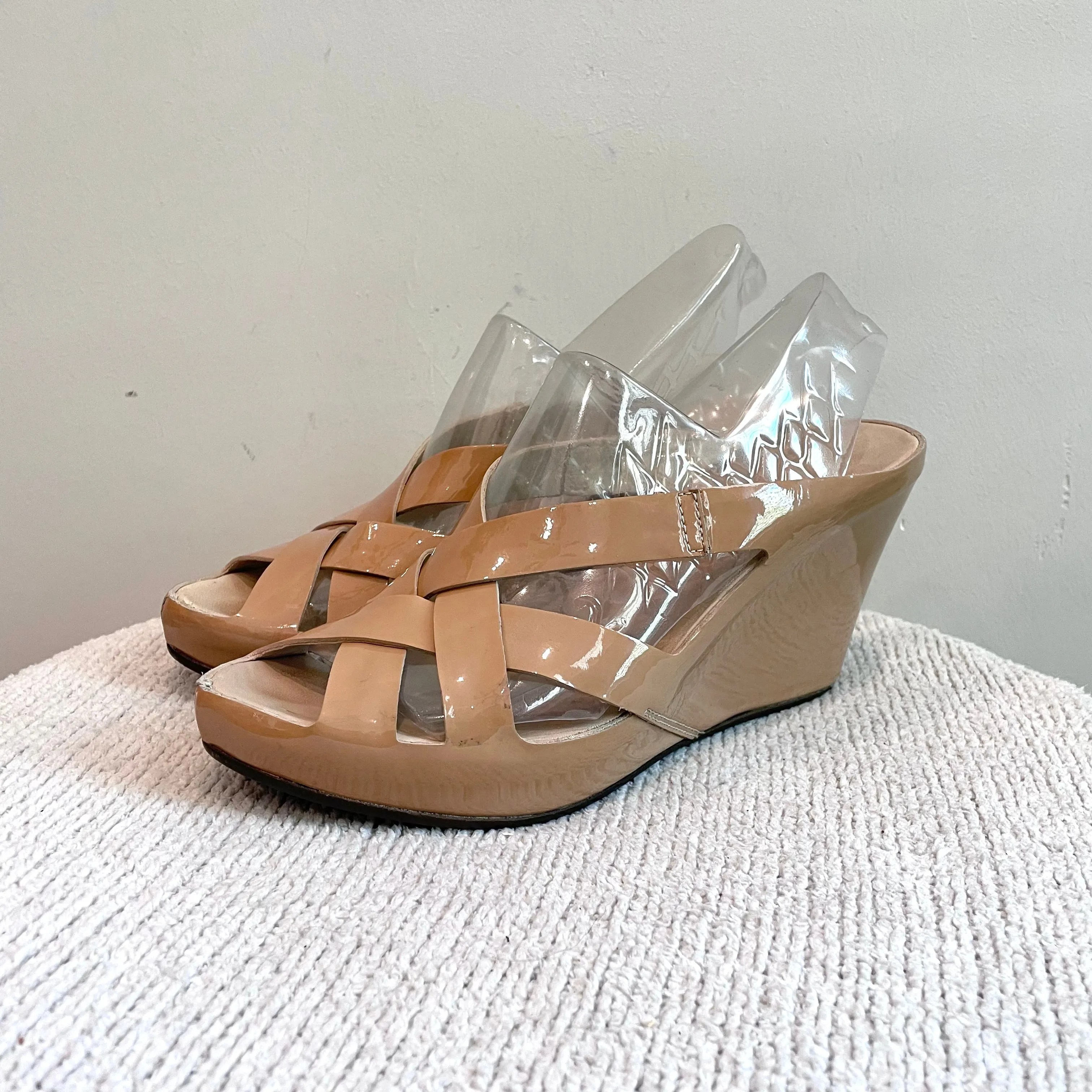 Strappy Patent Leather Wedge Heel