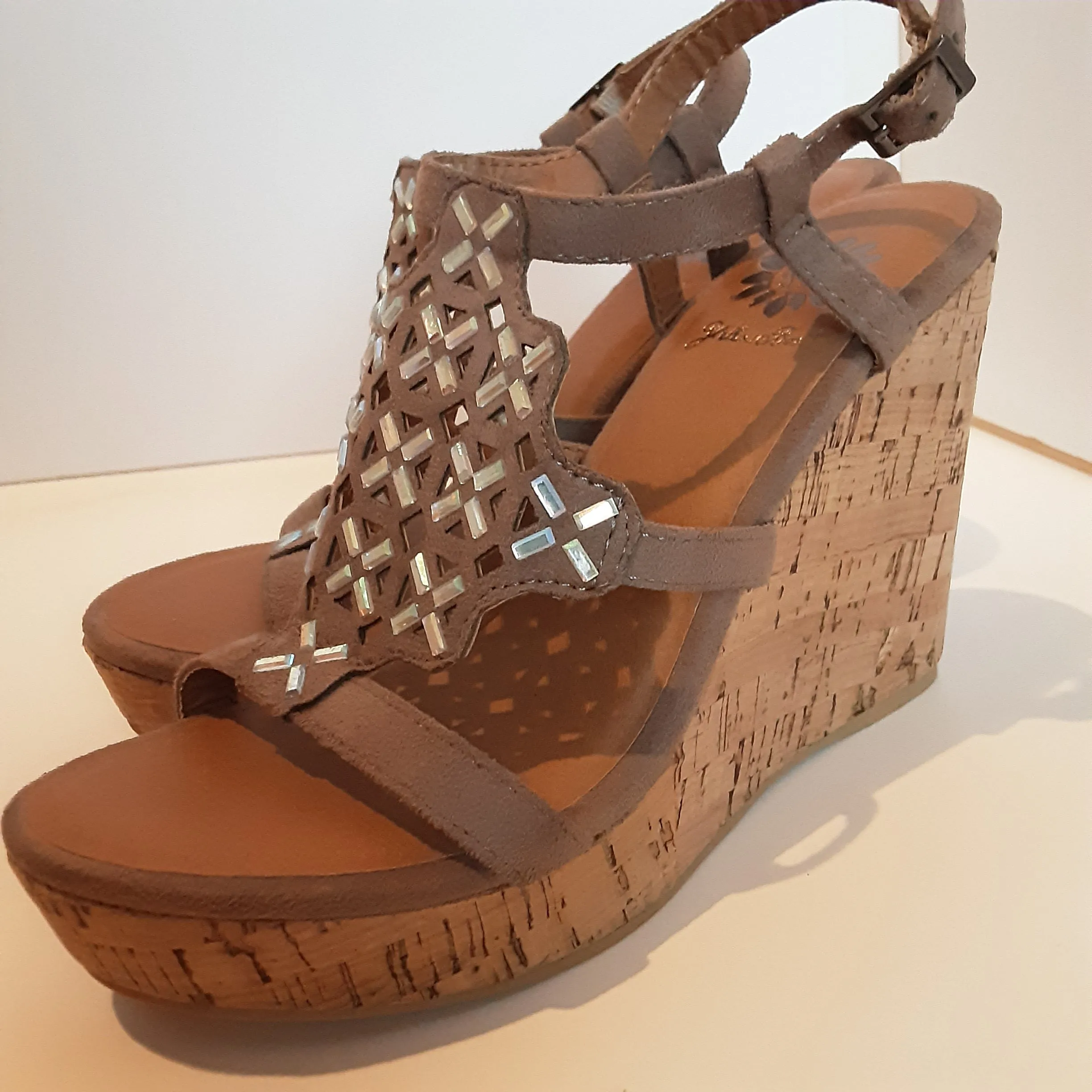 Taupe Platform Wedges with Iridescent Stones | Yellow Box Footwear