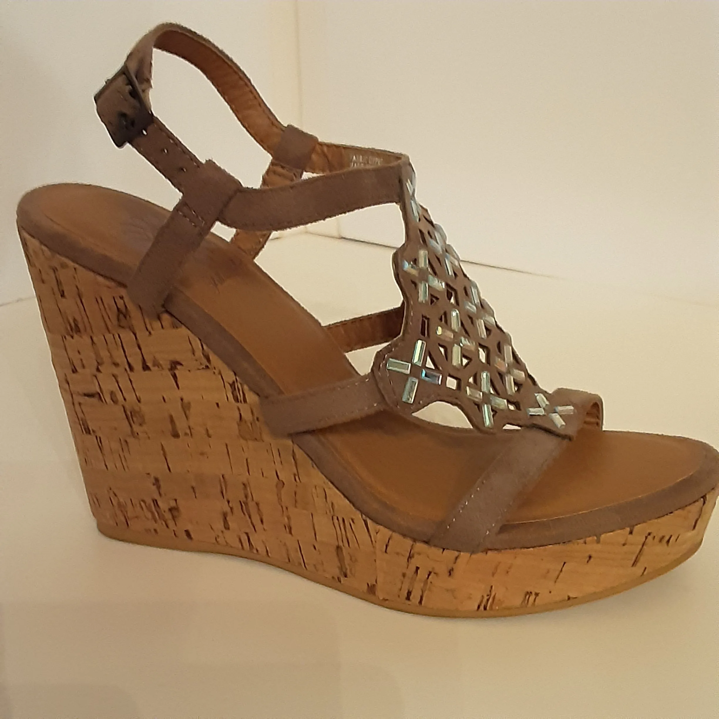 Taupe Platform Wedges with Iridescent Stones | Yellow Box Footwear