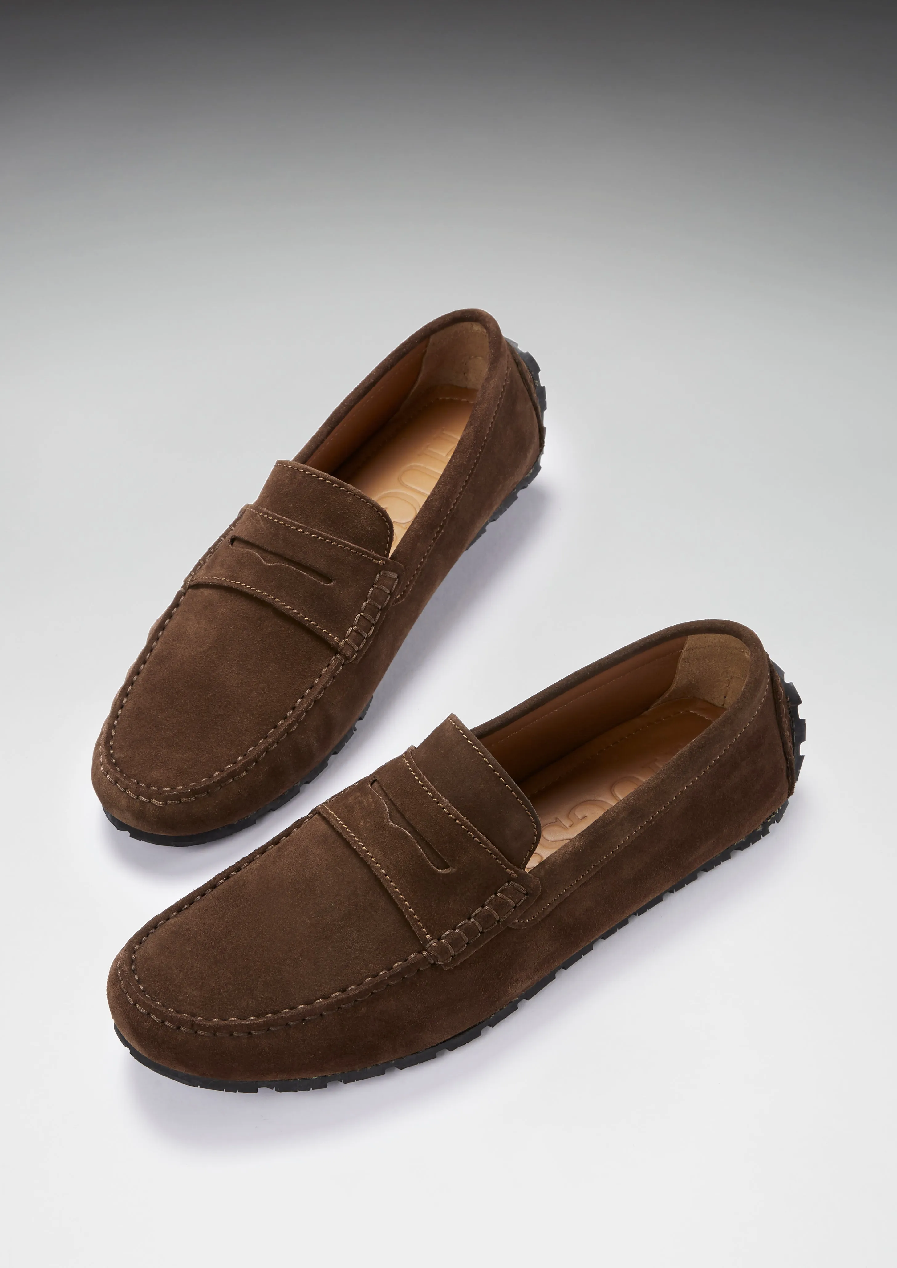 Tyre Sole Penny Driving Loafers, brown suede