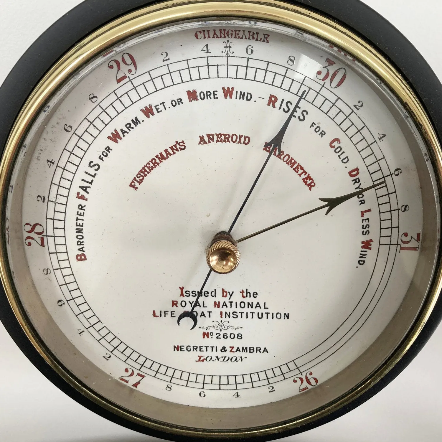 Victorian RNLI Fishermans Aneroid Barometer by Negretti & Zambra London - N0 2608