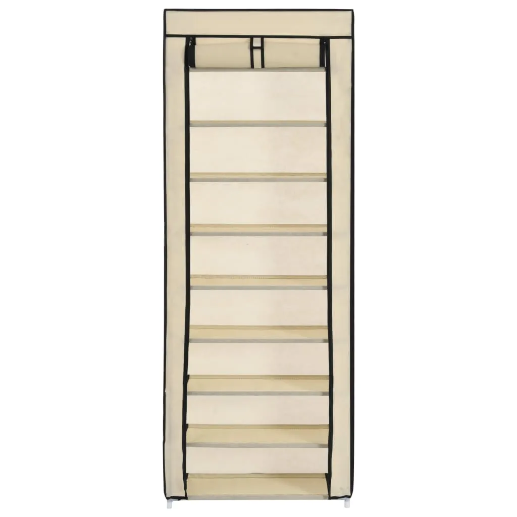 vidaXL Shoe Cabinet with Cover Cream 57x29x162 cm Fabric