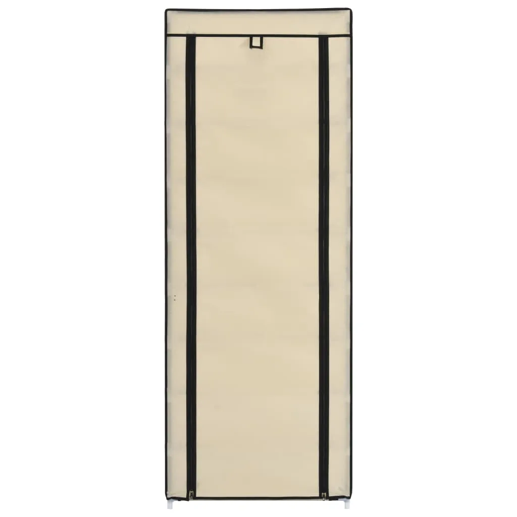 vidaXL Shoe Cabinet with Cover Cream 57x29x162 cm Fabric