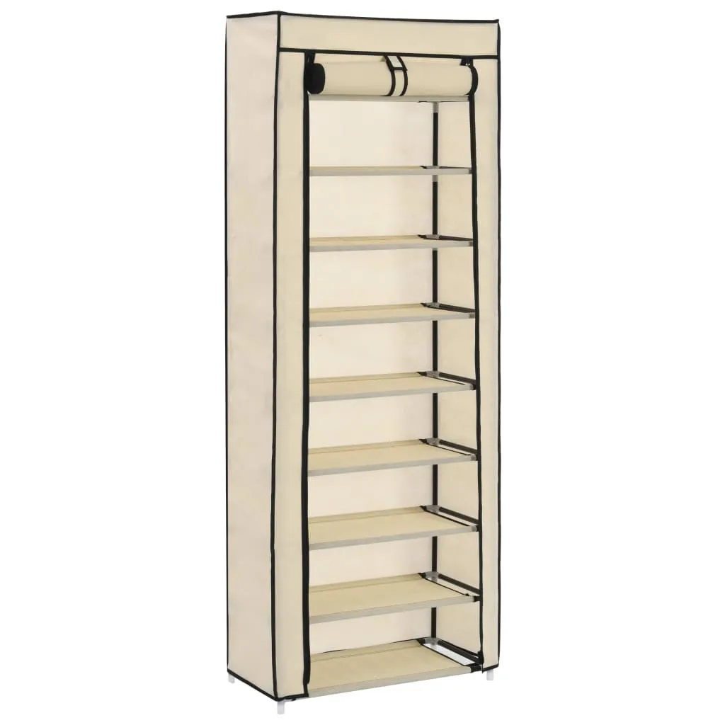 vidaXL Shoe Cabinet with Cover Cream 57x29x162 cm Fabric