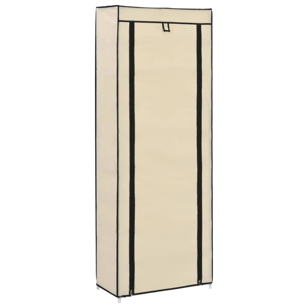 vidaXL Shoe Cabinet with Cover Cream 57x29x162 cm Fabric