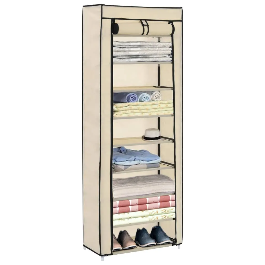 vidaXL Shoe Cabinet with Cover Cream 57x29x162 cm Fabric