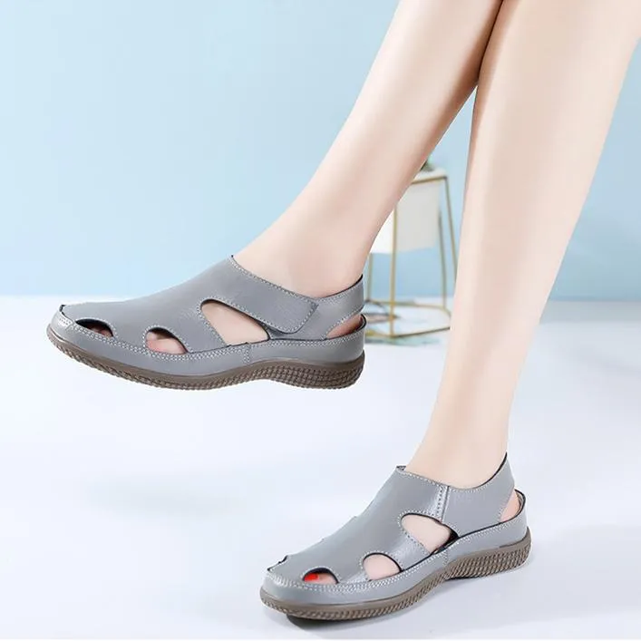 Women's closed toe hollow magic tape sandals comfy walking driving loafers shoes