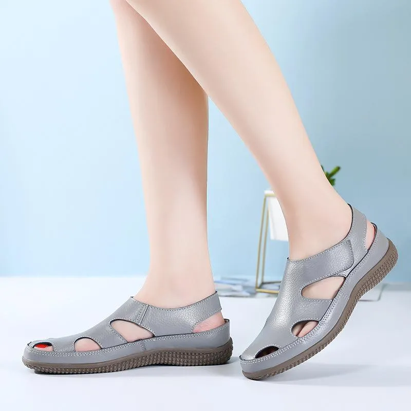 Women's closed toe hollow magic tape sandals comfy walking driving loafers shoes